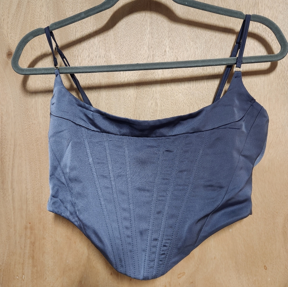 Women's Navy Blue Crop Top with Corset Detailing